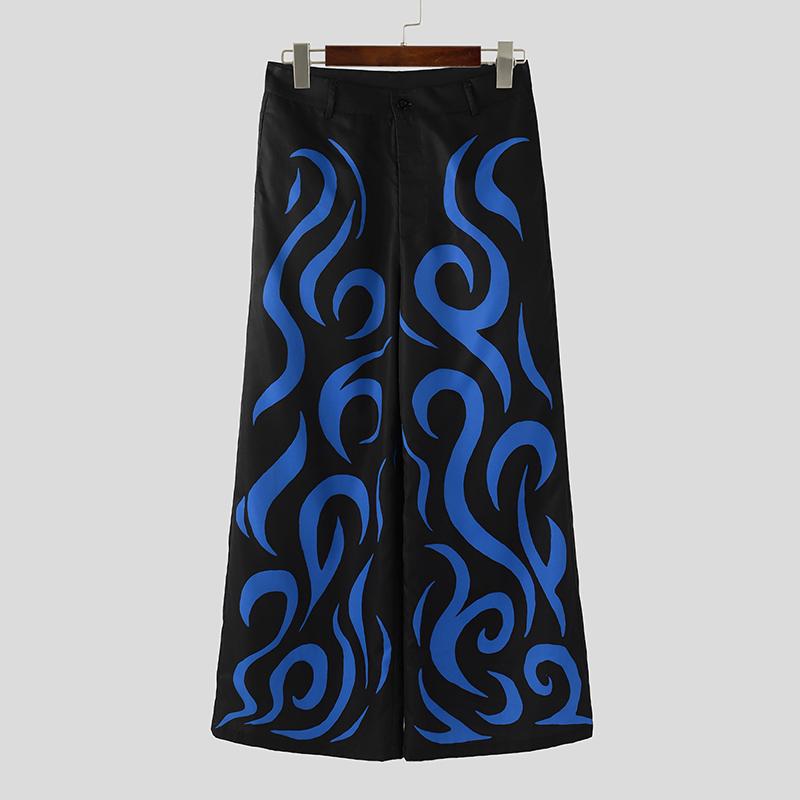 

INCERUN Мужские брюки повседневные с принтом на молнии на талии широкие штанины длинные брюки 5XL синий