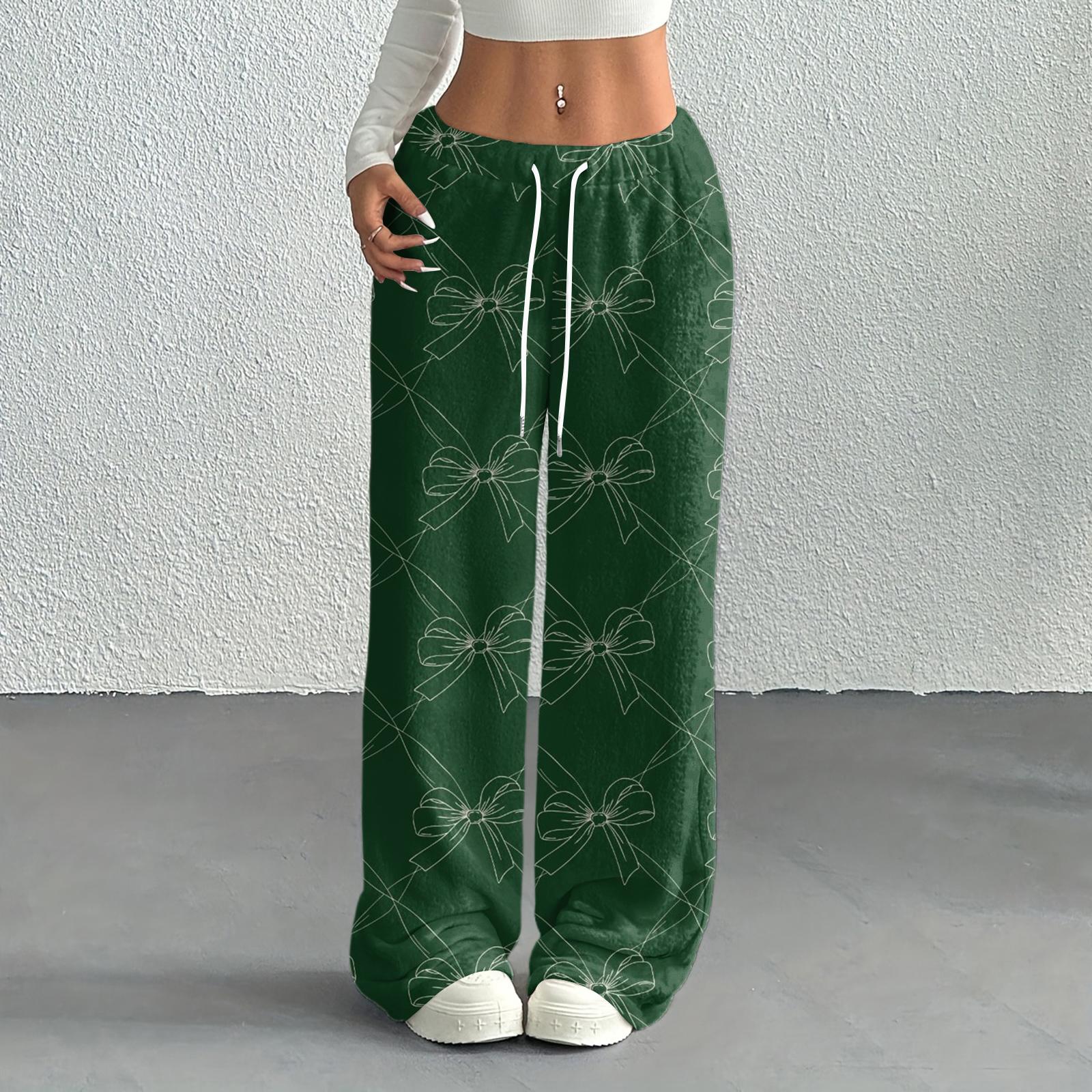 

Женские повседневные модные брюки с принтом, эластичной талией, свободные, с прямыми штанинами, с веревкой XL