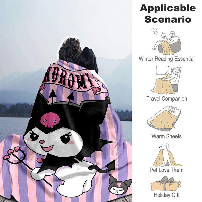 1pc The Cute Devil Kuromi Blanket, Soft Throw for Home Decor, Perfect Gift for Family and Friend, Seasonal Use, Cozy Bedding Cover, Living Room, Trave