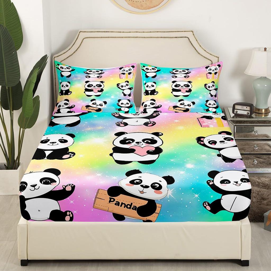 Cute Cartoon Panda Pattern Bed Hat Four-Piece Bedding Set Bedroom Dormitory Bedding Decoration