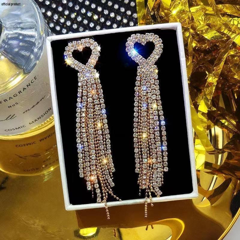 S925 Silver Needle Korean Fashion Diamond Tassel Earrings for Women