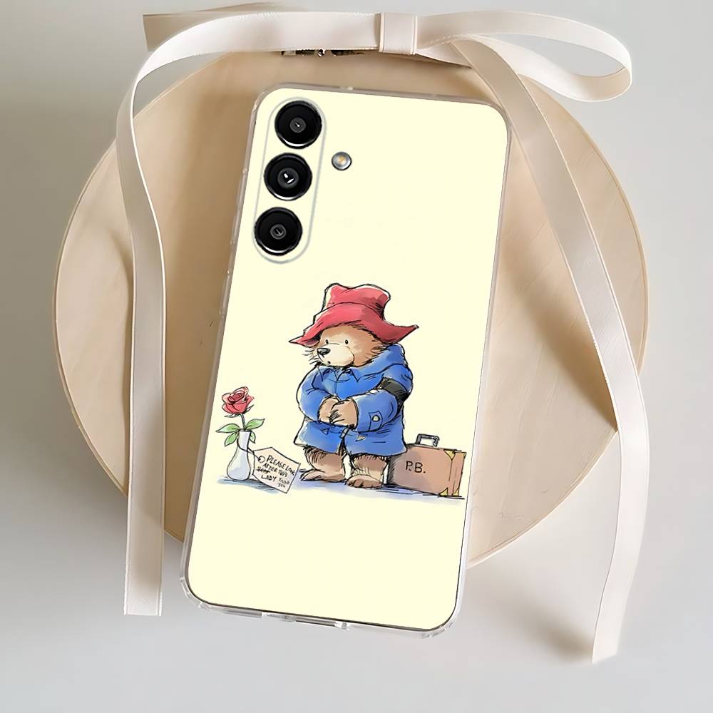 P-Paddington Bear Cute Phone Case For Samsung S24,30,21,22,23,20 FE,lite,PIus,Ultra,5G,Note,9,10 Transparent Cover