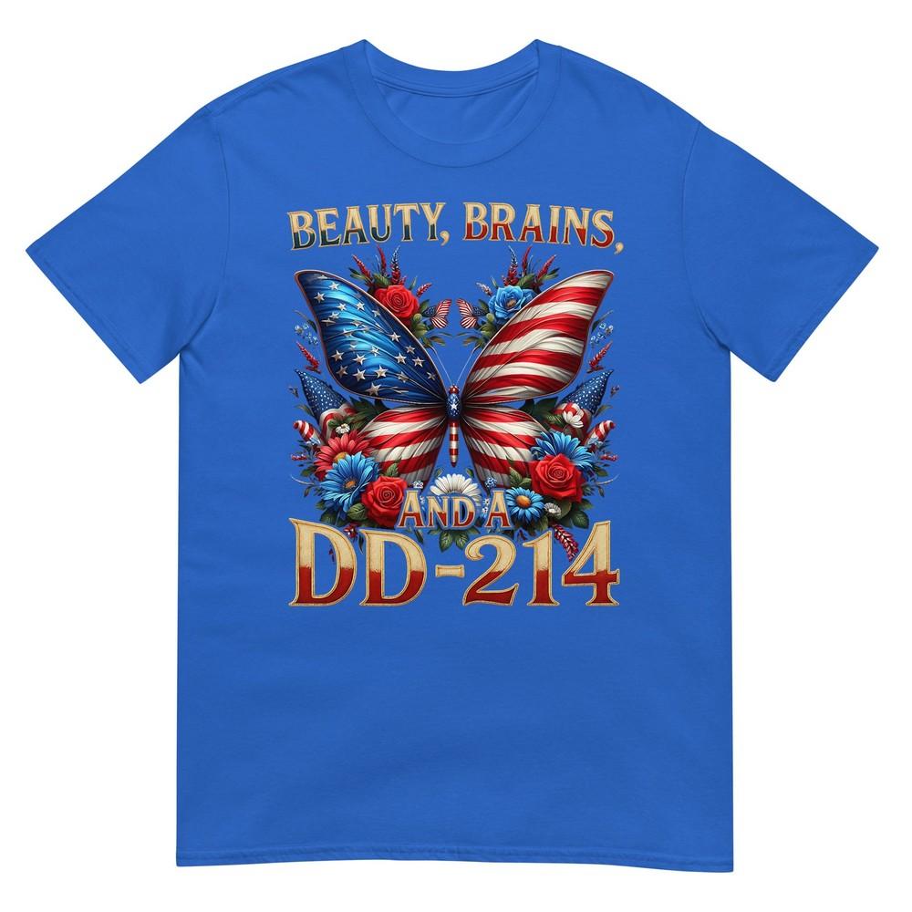 Female Veteran Army Floral Vintage Beauty Brains Us Tshirt