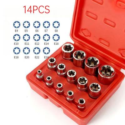 14-teiliges E-Stern Torx-Steckschlüsselsatz E4-E24 Außen-Sechskant-Steckschlüssel für Autoreparaturmechaniker Langlebiges Vielseitiges Handwerkzeug-Set