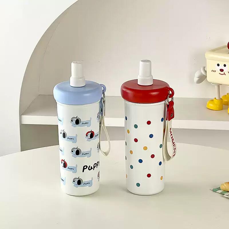 Changbaosen Kubek Termiczny z Kotem w Kropki ze Słomką