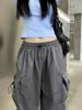 Y2K Women Streetwear Cargo Pants Harajuku Casual Solid Baggy Straight Trousers Fashion Wide Leg Pockets Joggers Trousers