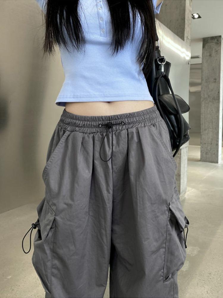 Y2K Women Streetwear Cargo Pants Harajuku Casual Solid Baggy Straight Trousers Fashion Wide Leg Pockets Joggers Trousers