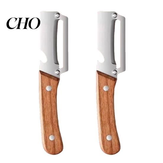 Wooden Handle Vegetable Peeler 2Pcs Multifunctional Peeler, Ergonomic Stainless Steel Blade Sharp Knife Kitchen Tool with Bottle Opener And 2pcs B