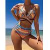[Europese en Amerikaanse Retro Vakantie Zwempak Dames] Patroon Gesplitste Bikini Lange Blouse Drie Delig Zwempak