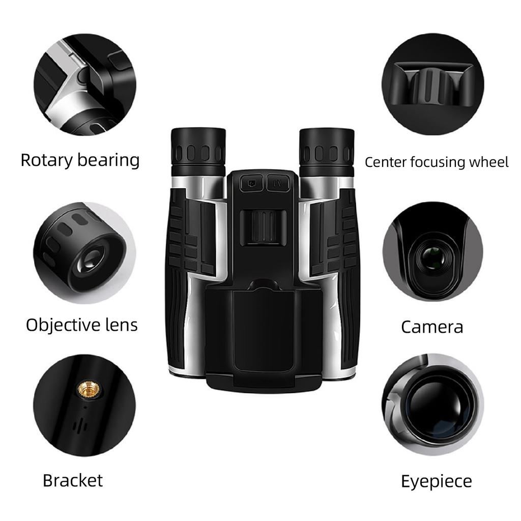 Compact Binoculars 12x32 Binoculars 8x Digital Zoom 2.4 Inch Color Display Support Up To 128GB 48MP Photos Plastic for Travel