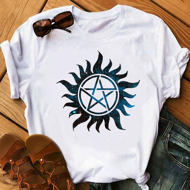 vintage Women T-shirt Carry On My Wayward Son Angel Wings Car Print Femme Supernatural T-shirt Summer Top Graphic T-shirt