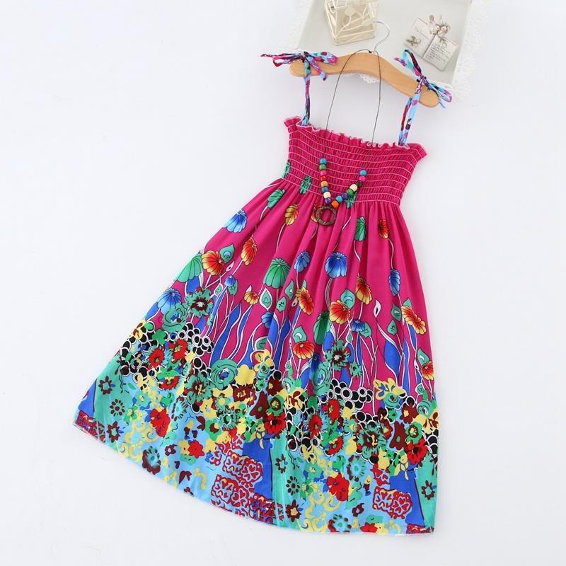 Shabohemian mother and daughter beach skirt parent-child suspender skirt girls floral vest skirt
