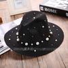 European and American Xiaoxiangfeng Personalized Beads Pearl Big Eaves Wool Top Hat Outdoor Sun Hat Children's Autumn Casual Jazz Hat