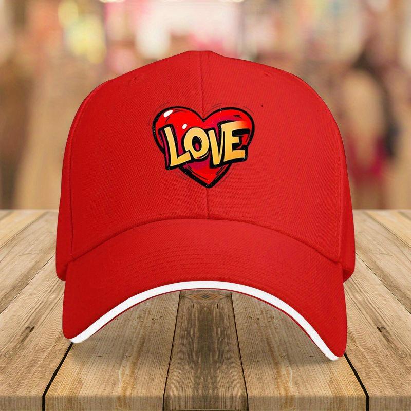 Love Heart Graffiti Print Baseball Cap Unisex Polyester Casual Streetwear Adjustable Snapback Hat