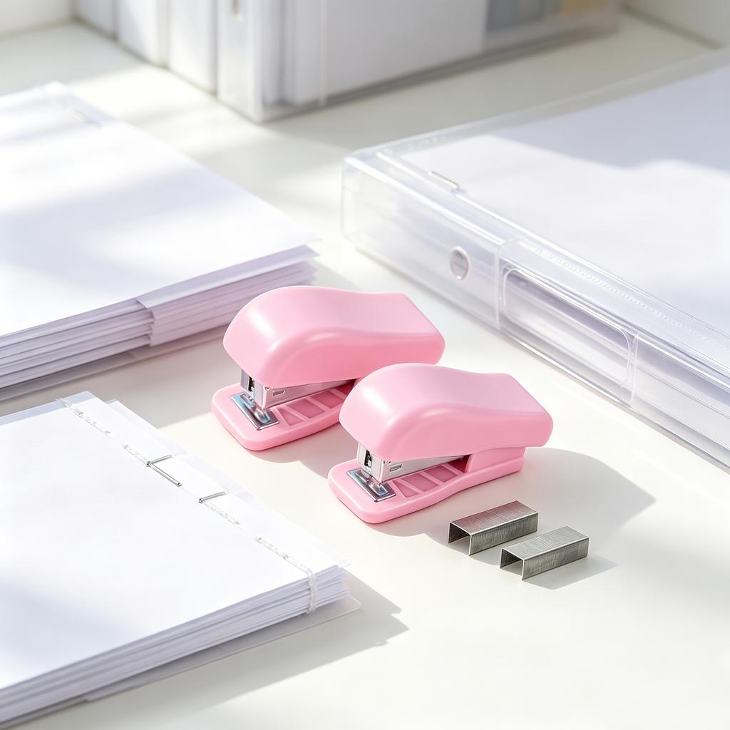 Cartoon mini stapler set, portable small office stapler, stationery supplies, back-to-school season, holiday gift