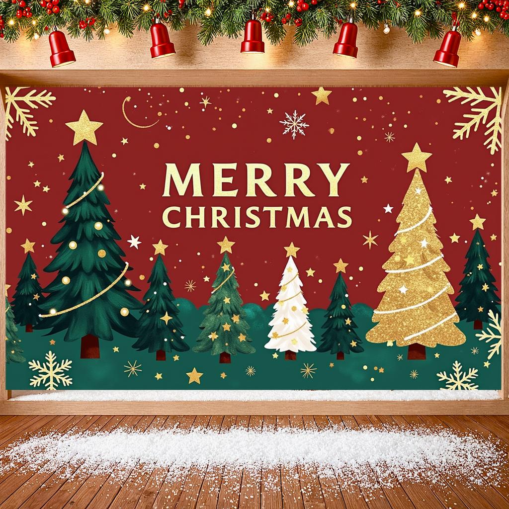 Holiday Backdrop Winter  Merry Christmas Banner Holiday Celebration Backdrop Red Theme Christmas Party Banner For Photo