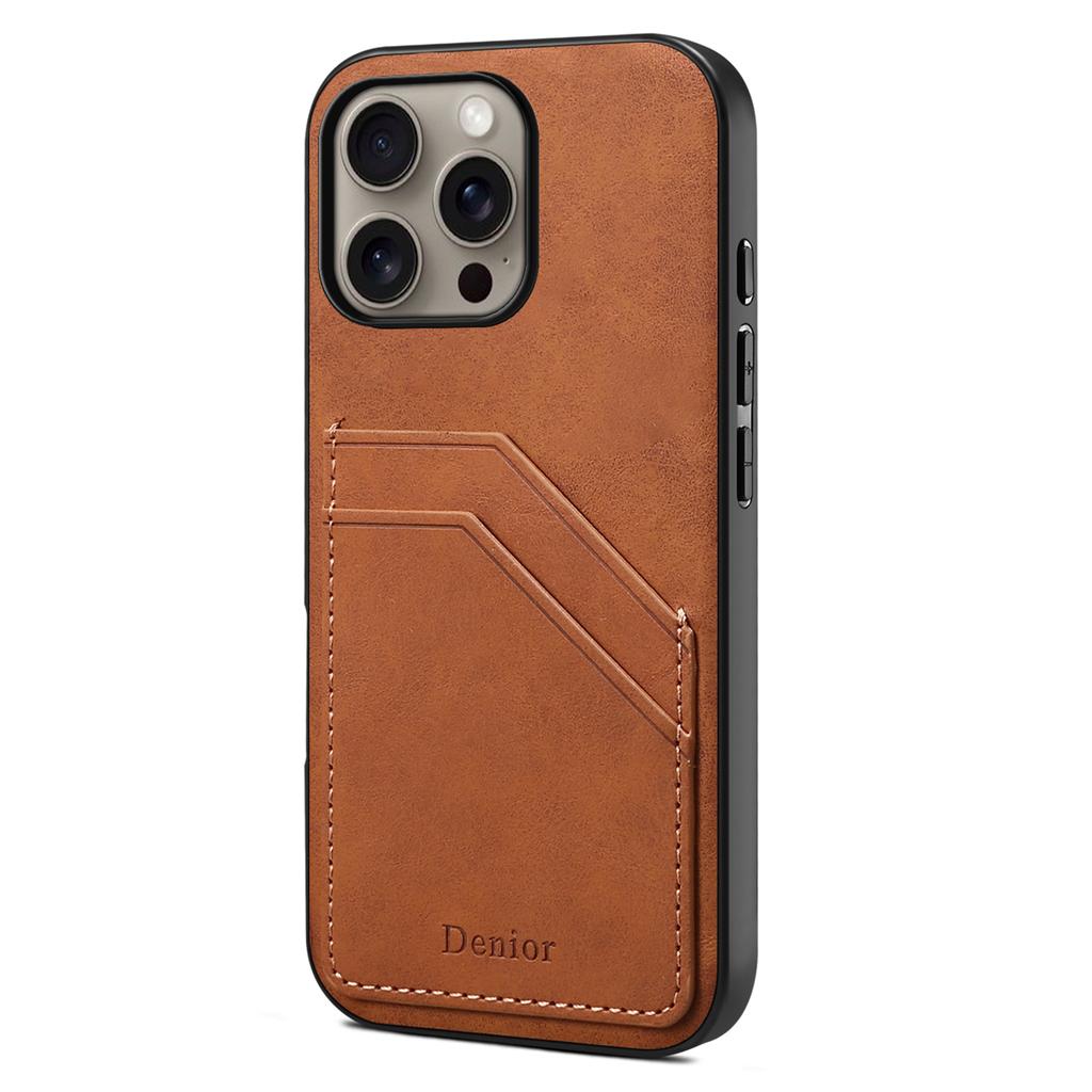 DENIOR For iPhone 16 Pro Case Dual Card Slots PU Leather+TPU+PC Phone Cover