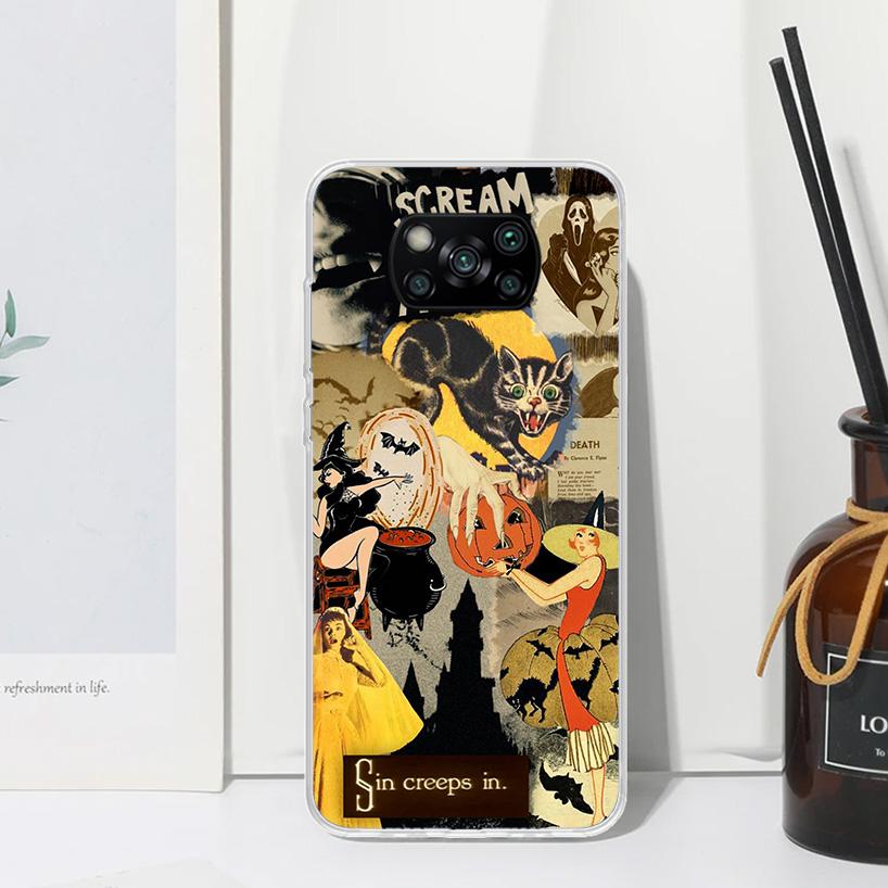 Halloween Fall Art Witch Cat Phone Case For Xiaomi Poco X7 X6 X5 M7 M8 Pro F7 Ultra Redmi 15C 15 13C 13 12C 12 10 10C 10A Art Fu