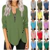 Women's T-shirt Solid Color Half Zip Round Neck Long Sleeve Irregular Button-down Top