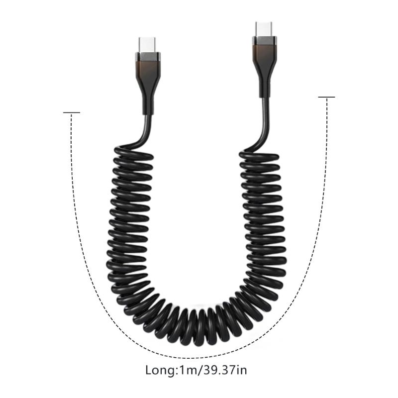 Laptop Spring Loaded USB C Cable 100cm 120W Rapid Charging Double Type C End High Durability Anti Twist Design Universal