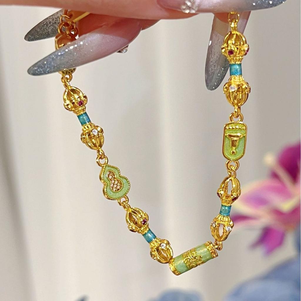 Buddha Treasure Diamond Pestle Gourd Enamel Bracelet Diversified National Style High-End Jewelry