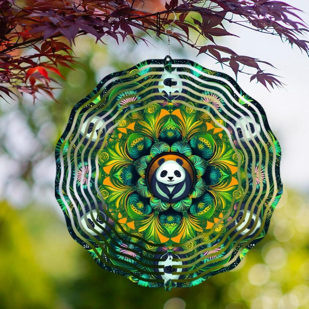 Panda Printed Wind Chime Rotating Design 360 Hook Perfect for All Seasons Garden Decor No Electricity Needed General Occasion