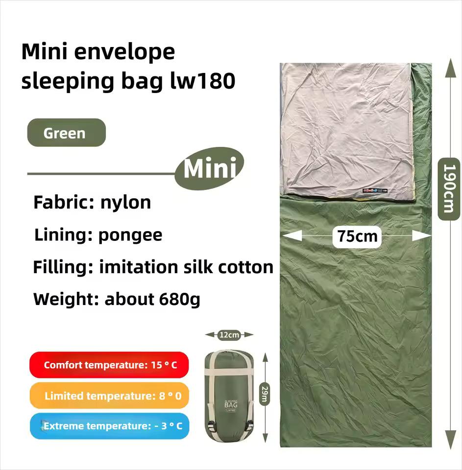 Outdoor camping, tourism, mountain climbing, adult sleeping bag, mini portable nylon cotton, machine washable, multi splicing