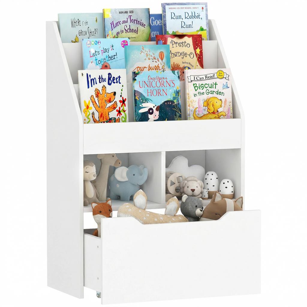 Children's Shelf with Drawer, Bookshelf with Compartments, 60 x 29.9 x 90 cm, White