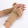 Fashion Accessory Thick Warm Bowknot Knitted Gloves Elastic Soft Fingerless Mittens Keep Warm Half Finger Gloves Winter