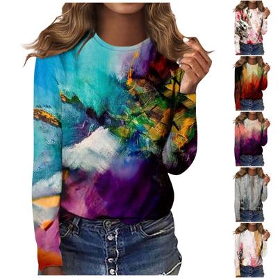 Damenmode, lässig, langärmelig, bedruckt, Rundhalspullover, Top-Bluse