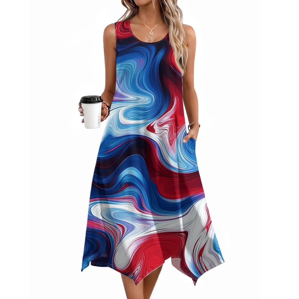 Dámské ležérní šaty na léto Tílkové šaty Volné plážové šaty s kapsami Rozšířené midi letní šaty