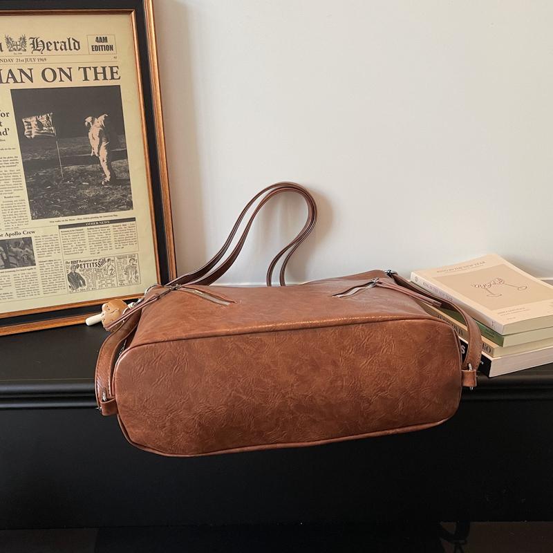 Leather Hobo Bag Women's Fashion Shoulder Tote with Dual Zip Pockets and Adjustable Strap