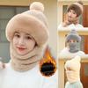 2pcs Womens Winter Warm Elastic Ear Protection Knitt Scarf Mask Hat Fleece Lined Beanie Hat One-Piece Hat for Outdoor,daily Wear
