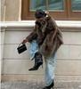 Cappotto invernale alla moda europea e americana da donna 2024, in finta pelliccia marrone