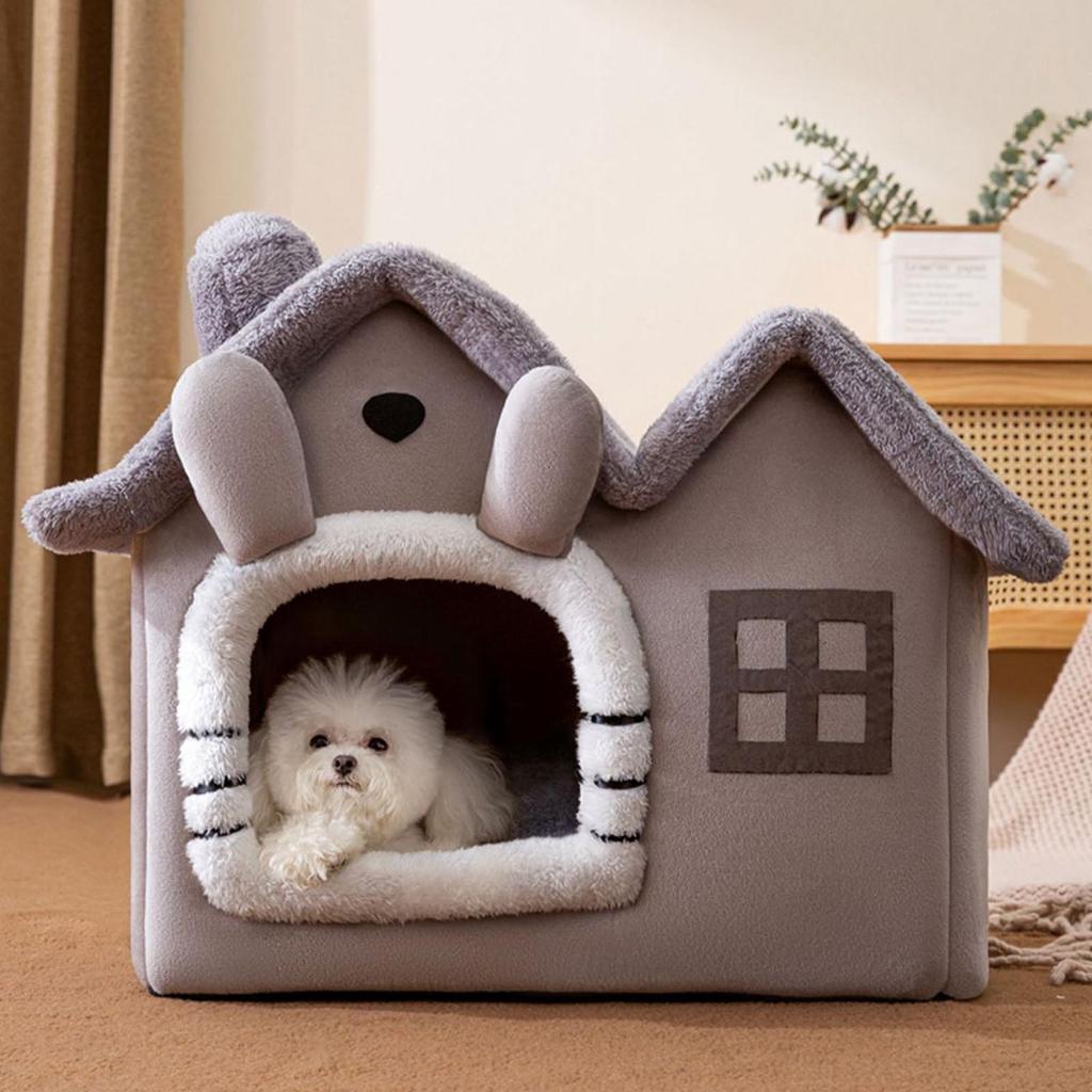 Double Roof Indoor Dog House Removable Cushion Washable Cover Cave Dog House for Small Dogs