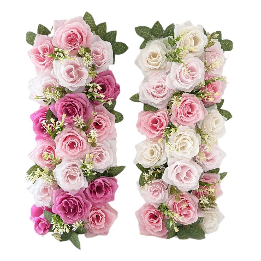 1Pc Simulated Outdoor Wedding Rose Green Plant Flower Row, for Outdoor Wedding Arch Table Decoration
