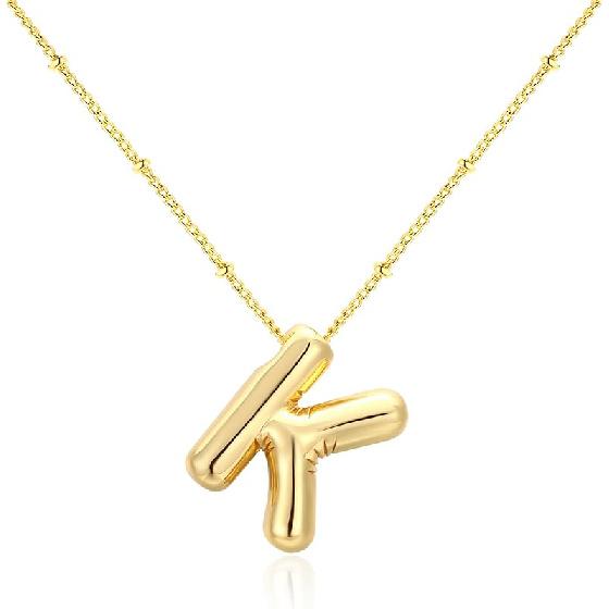 Gold Bubble Letter Necklace with Initials, Alphabet Pendant Necklace for Girlfriend Charm Balloon Letter Necklace Fashion Jewelry for Women Gold-K