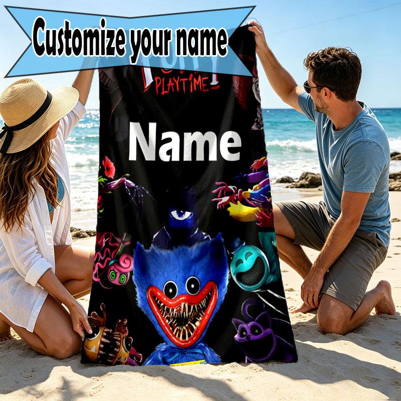 Custom Name Personalized Poppy Playtime Print Beach Towel, for Trip Camping Beach Party Home Decor, Birthday Gift for Family & Friends