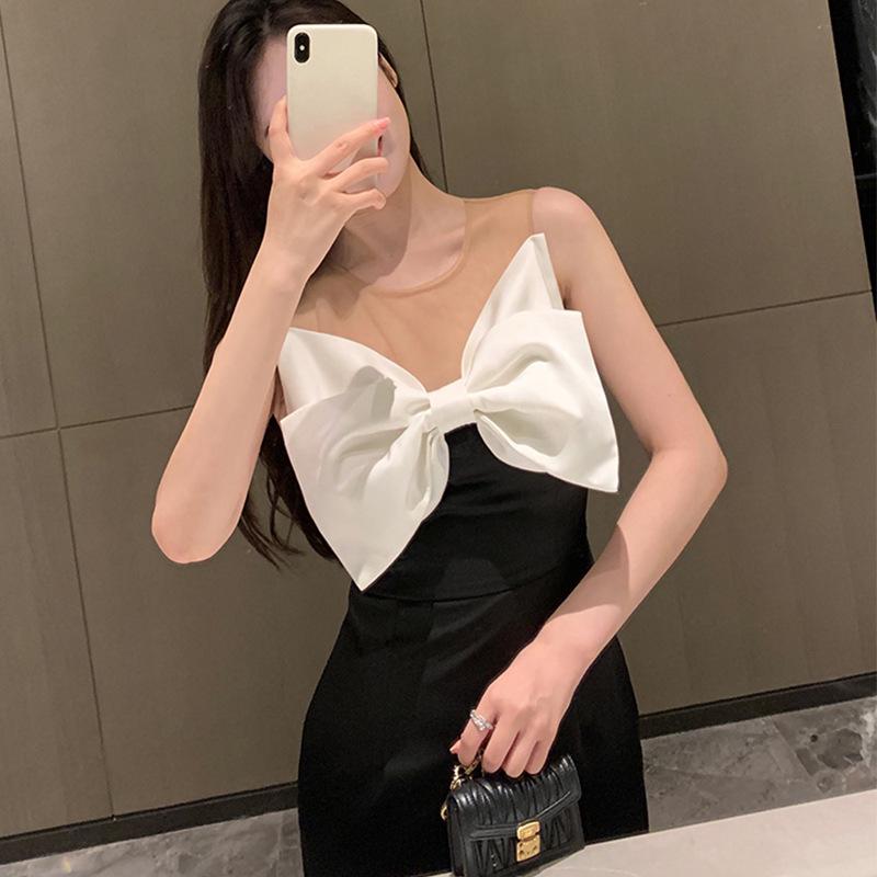 

Элегантное платье из атласной сетки с бантом - коллекция Rich Girl 2021 L чёрный