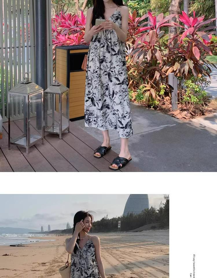 2024 French Ink Floral Suspender Beach Dress: High-End Summer Wear for Women