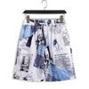 Men's Summer Japanese Trend Newspaper Print Shirt & Floral Beach Shorts Set