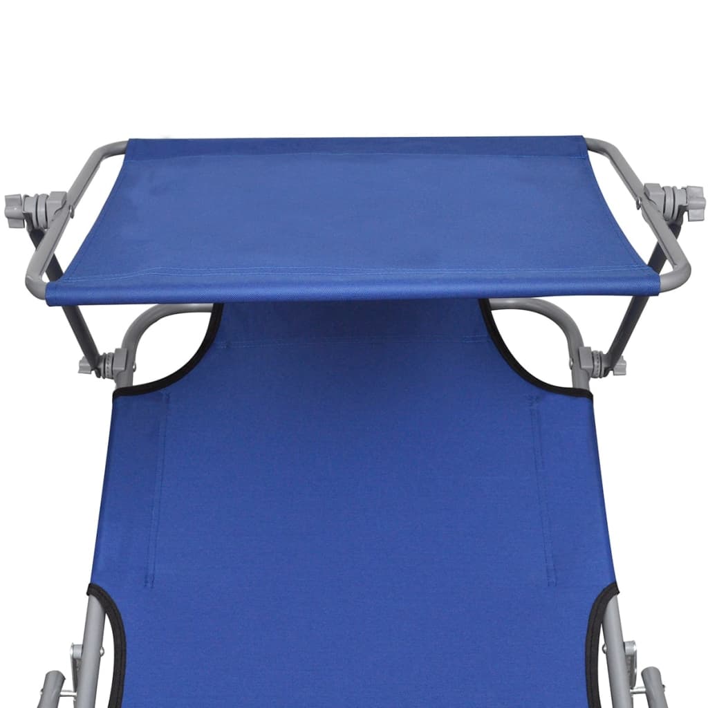 Folding Sun Lounger with Sun Canopy Steel and Fabric Blue
