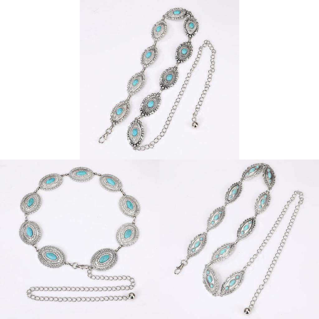 Bohemian Turquoise Waist Chain With Metal Accents For Summer Festival Fashion
