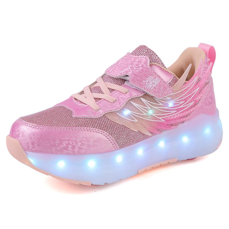 TUINANLE LED Luminous Children's Rechargeable Running Shoes with Wheel Skates Multi Light Breatheable Boy Girl
