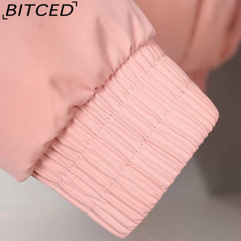 BITCED Women's Short-Length Puffer Coat Winter Fleece-Lined Thickened Cotton Jacket with Large Fur Collar Bread-Style Outerwear