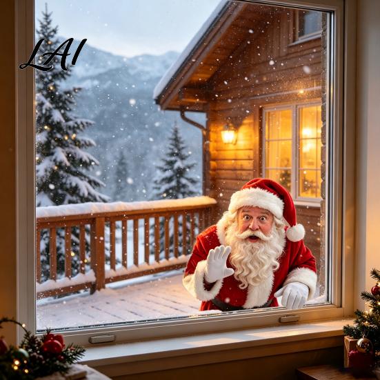 Holiday Static Stickers Santa Claus Window Sticker Removable Decal Waterproof Easy to Apply Festive PVC Decal for Home Living Room Bathroom Windows