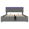 Upholstered Bed 160x200cm Hydraulic Double Bed Slat Base Headboard Outlets Ambient Lighting Storage Space Adults Teenagers Without Mattress Grey