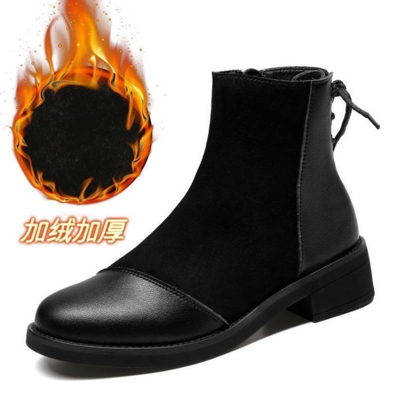 Short boots women's autumn and winter new medium tube temperament flat bottom thin single boots velvet warm elastic fashion boots