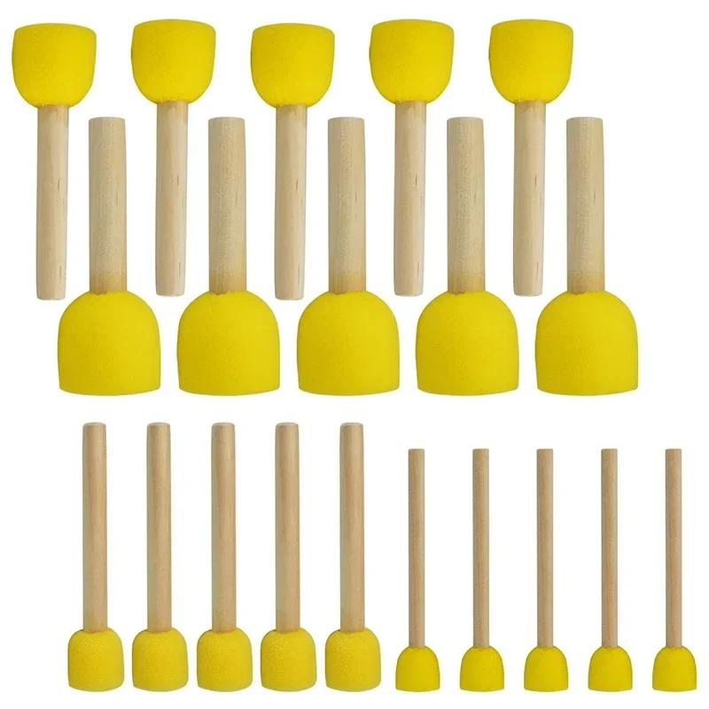 Round Sponges Brush Sponge Paint Brushes Wooden Handle Children Drawing Sponge Rod Brushes Pottery Clay Sculpture Modeling Tool