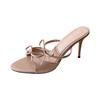 Soft Leather Version~ Nude One-word Sandals with Bow Women's 2025 Summer New Thin Heel Versatile Casual High Heels
